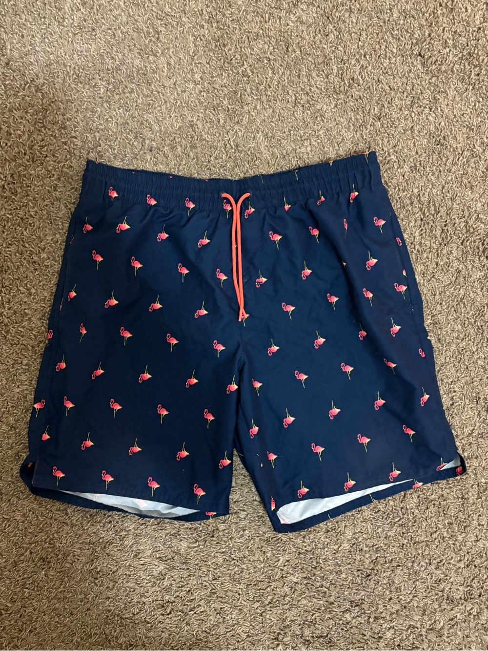 Old Navy Swim Trunks Mens Navy Blue Flamingo All Over Print Mesh Lined Large‎